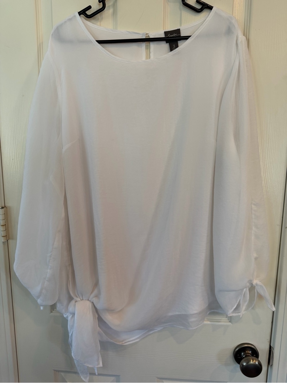 Chico’s Traveler White  Tie-Sleeve Blouse
